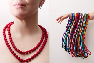 Collar Seda Cuenta Madera Mediana 2 Vueltas