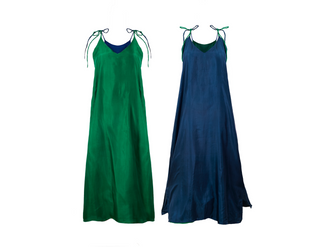 Vestido Seda Largo Reversible Bicolor
