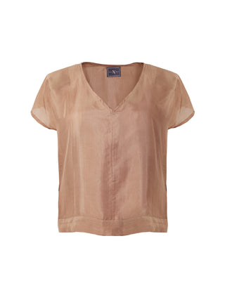 Polera Seda Manga Corta Cuello V