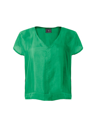 Polera Seda Manga Corta Cuello V