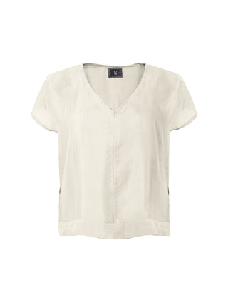 Polera Seda Manga Corta Cuello V