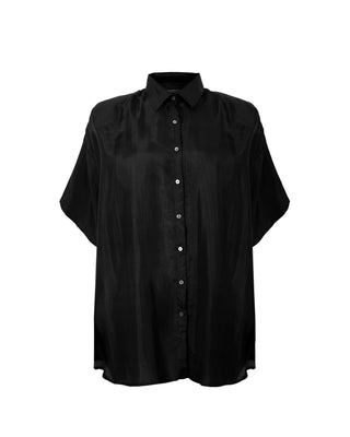 Camisa de seda manga corta Andrea en color negro, de la marca Sedas Nai Nai, con diseño elegante y talla única.