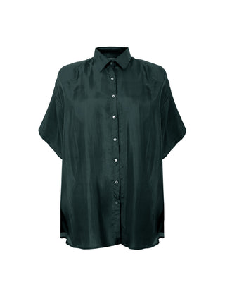 Camisa de seda de manga corta Andrea de Sedas Nai Nai en color verde con diseño elegante y talla única.