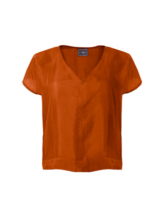 Polera Seda Manga Corta Cuello V