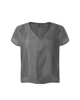 Polera Seda Manga Corta Cuello V