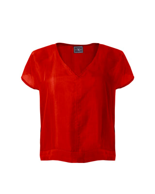 Polera Seda Manga Corta Cuello V