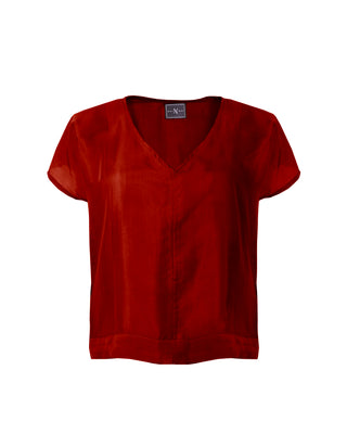 Polera Seda Manga Corta Cuello V