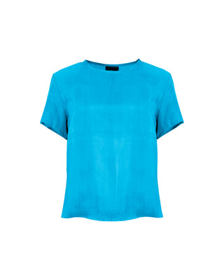 Polera de seda manga corta Old Style en colores fuego, en color turquesa, de la marca Sedas Nai Nai.