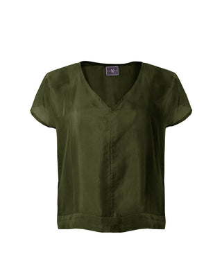 Polera Seda Manga Corta Cuello V